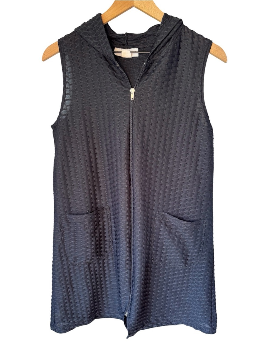 JORDAN TAYLOR Waffle Knit Black Hooded Full Zip Pocketed Swim Cover Up Sz M